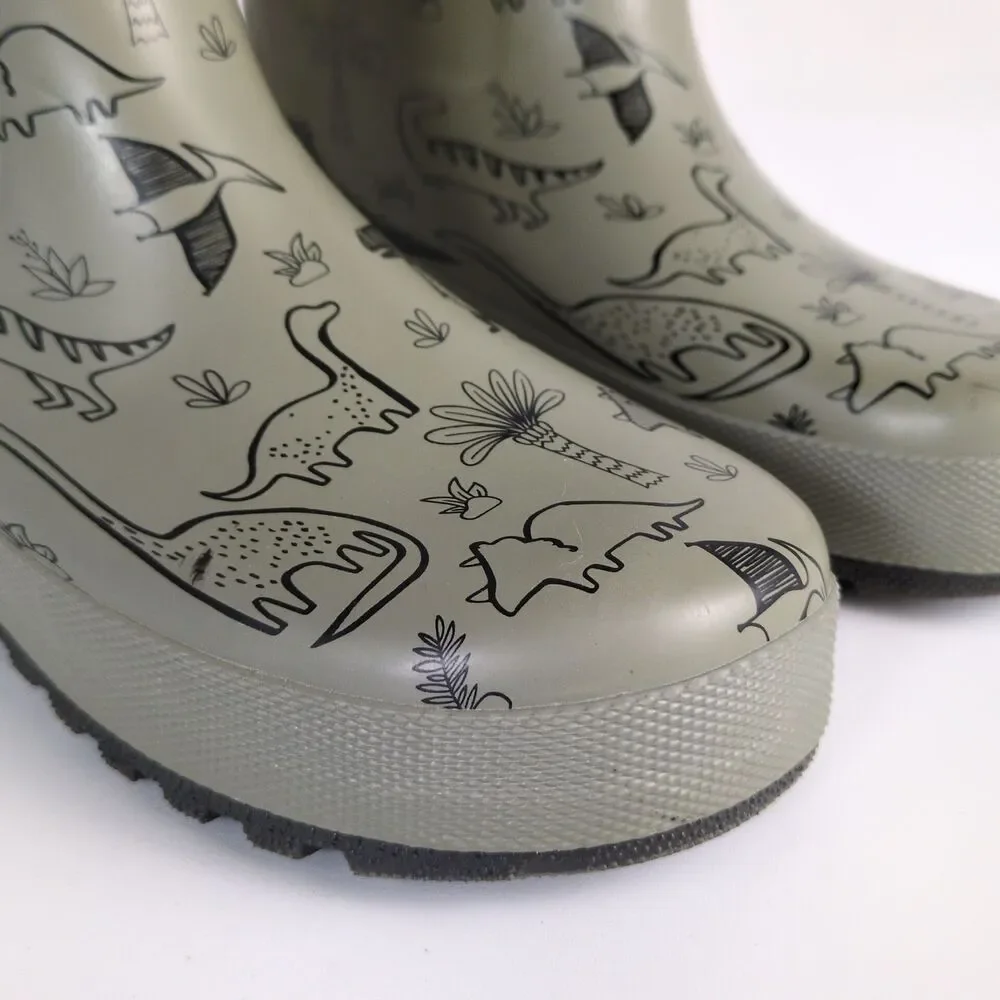 RainAngel Kids Boys 4 Gray Dinosaur Print Rubber Rain Boots, Insulated Lining - Picture 4 of 11